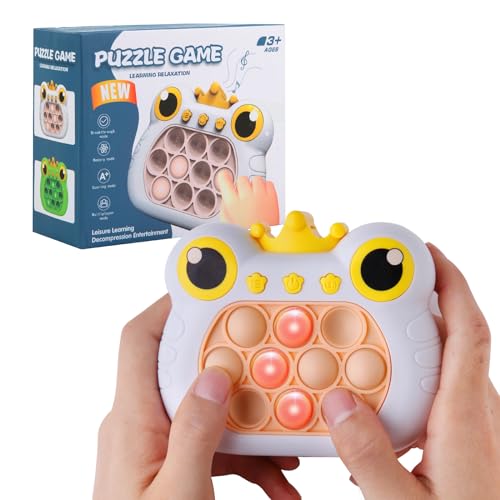 Pop Fidget Toys Handheld Puzzle Game Machine & for Kids, Quick Push Games Educational Sensory Toys, Stress Relief Party Favors Toy Age 3-12 (Frog-W)