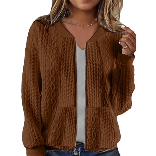 Image of Womens Full Zip Up Cardigan Sweater Casual Solid Long Sleeve Sweatshirt Coat with Pocket
