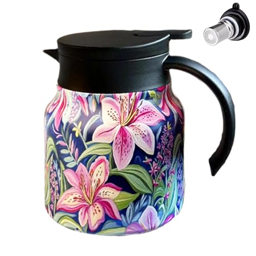 Raidley Termo de té con diseño floral vintage, termo de té con infusor, termo caliente para té, 800 ml aislada desmontable para el hogar, restaurante