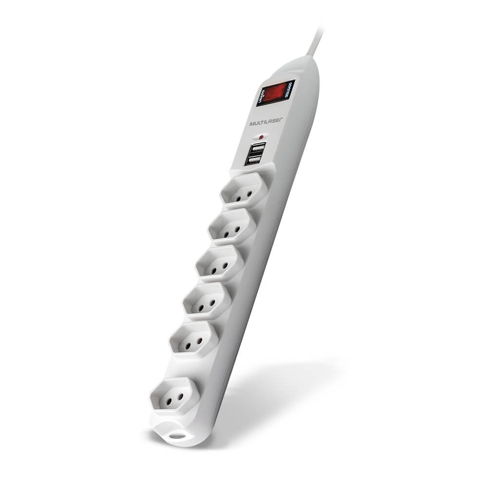 Filtro De Linha Multi Com 6 Tomadas E 2 Entradas Usb Bivolt