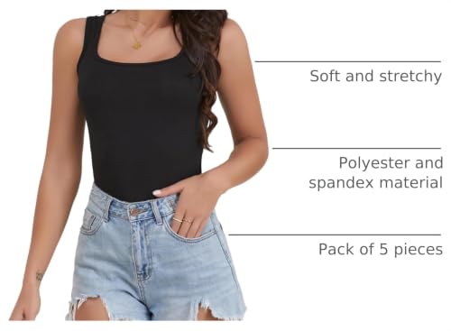 Image of BQTQ 5 Pack Women's Tank Tops Square Neck Sleeveless Ladies Tank Top Undershirts