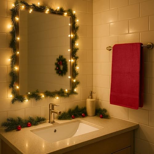 Image of DAN RIVER Decorative Bath Towels Set of 4, 27 x 54 Inches for Your Loved Ones or a Festive Treat for Yourself. 100% Cotton, Larger & Lighter Weight, Ideal Red & Green Bath Towels.