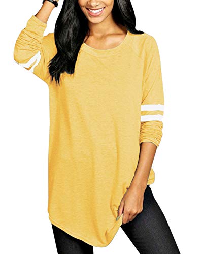 VONDA Blusas y Camisas de Mujer Manga Larga Elegante Camisa Camiseta Larga Rayas Casual Túnica Tops Jersey Largo A-Amarilla 4XL Cover