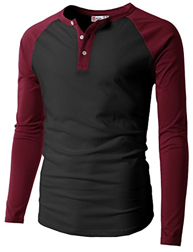 H2H Men's Short Sleeve Henley T-Shirt with Buttons, Crew Neck Tee with Single Pocket BLACKWINE US S/Asia M (CMTTL077)