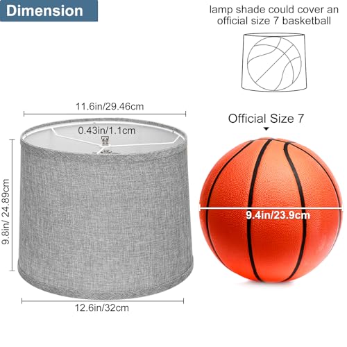 Image of Drum Lampshades Set of 2, 11.6 inch Top x 12.6 inch Bottom x 9.8 inch High Lamp Shades for Table Lamps, Bedside Lamps, Floor Lamps, Gray Fabric Lampshade, Easy Assembly Lamp shade Replacement, Spider Fitter