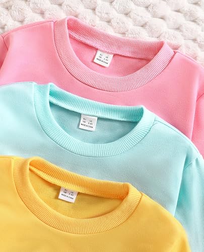 3-Pack Girls Long Sleeve T-Shirt for Fall,Soft Cotton Toddler Top,Cute Graphic Tee for Kids (2-12Y)4
