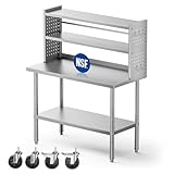 CAMMOO 48x24 in NSF All Stainless Steel Table with Adjustable Shelf & Pegboard Panels & Casters, Kitchen Prep Table Commercial Heavy-Duty Worktable with Large Space Storage for Restaurant Garages