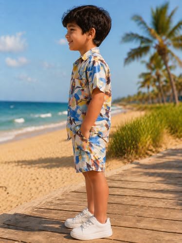 Image of superminis Boys Coordinated Set With Printed Rayon /Cotton Shirt and Shorts