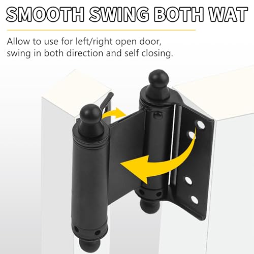 3\" Double Action Spring Hinges, 4 Pack Self Closing Door Hinges for Indoor/Outdoor Saloon Cafe Pub Swinging Doors, Cold Rolled Steel, Including Pins and Screws (Black, 3\"-4 Pack)