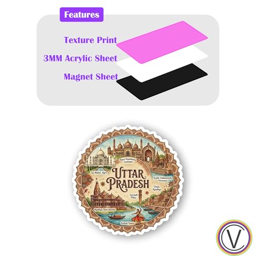 Image of Uttar Pradesh Textured Finish Acrylic Fridge Magnet | UV Texture Printed, Stylish Multicolor Magnet for Fridge, Wardrobe & Metal Surfaces, Pack of 1 (Uttar Pradesh)
