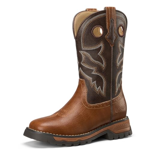 GINNI Boys Girls Cowboy Boots Kids Square Toe Cowgirl Western Boots Comfortable Mid Calf Riding Shoes for Toddler/Little Kid/Big Kid