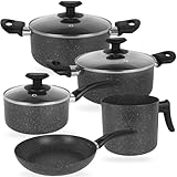 Jogo De Panelas Cerâmica 5 Peças Joy Indução Antiaderente Com Tampas De Vidro Cozinha Conjunto de Panelas Fogão de Indução - Dona Chefa (Grafite)