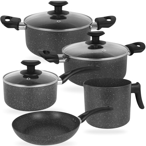 Jogo De Panelas Cerâmica 5 Peças Joy Indução Antiaderente Com Tampas De Vidro Cozinha Conjunto de Panelas Fogão de Indução - Dona Chefa (Grafite)
