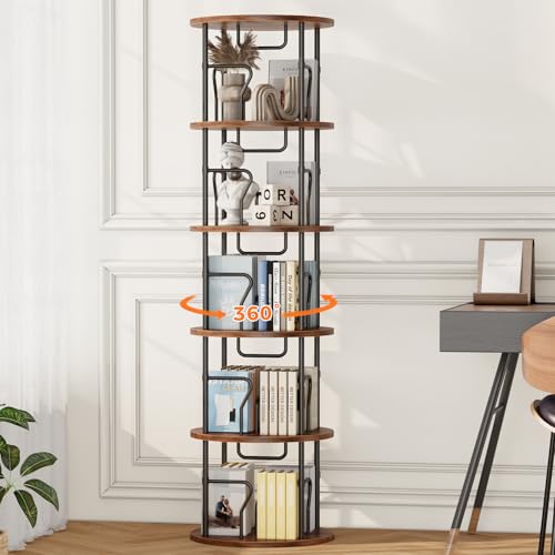 VYRIVA 5 Tier Rotating Bookshelf Tower, 360° Display Round Bookcase, Floor Standing Corner Revolving Bookshelf Organizer Storage Rack for Home Study Office, Small Spaces