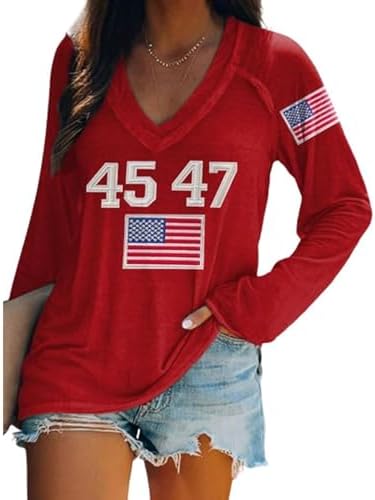 Retro Womens Tops Long Sleeve Vintage Shirts for Women MAGA Printed T-Shirts Patriotic Shirts for Women 45 47 Tops