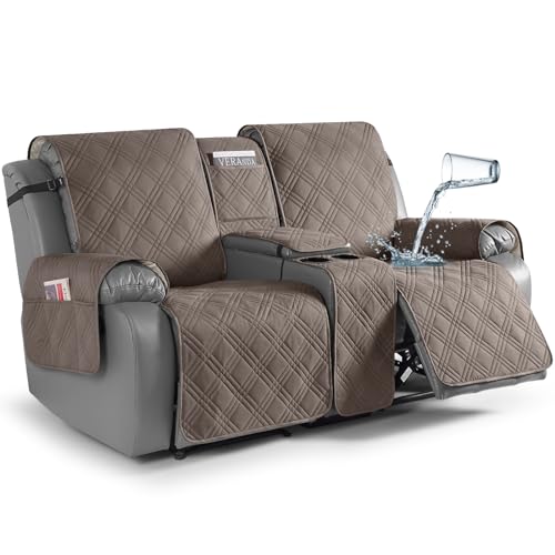 Image of TAOCOCO Polyester Loveseat Recliner Cover with Center Console, Waterproof Pet Protector for Dual Reclining Furniture, Split Design with Straps, 2 Seater, Taupe