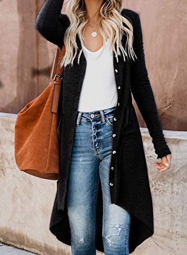 Image of Alaster Queen Women's Open Front Cardigan Button Down High Low Hem Knitted Cardigan Outwear with Pockets