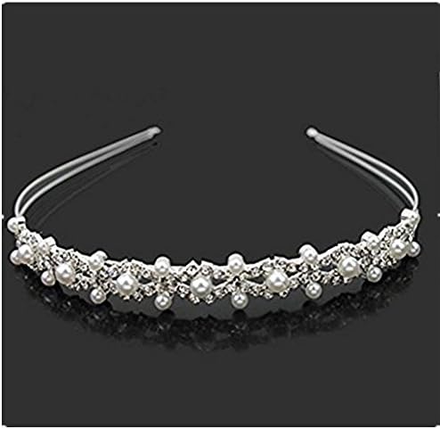 Wedding Bridal Bridesmaid Rhinestones Faux Pearl Decor Crown Headband Tiara Flower Girl Hair Piece Headpiece