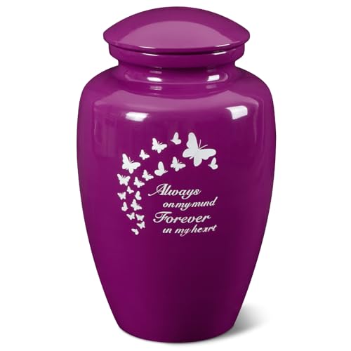 Image of Urns for Human Ashes Adult Female and Male,Large Purple Butterfly Cremation Urn for Human Ashes Women Men,Decorative Funeral Burial Urns for Mother /Mom /Sister /Grandma(Aluminum)