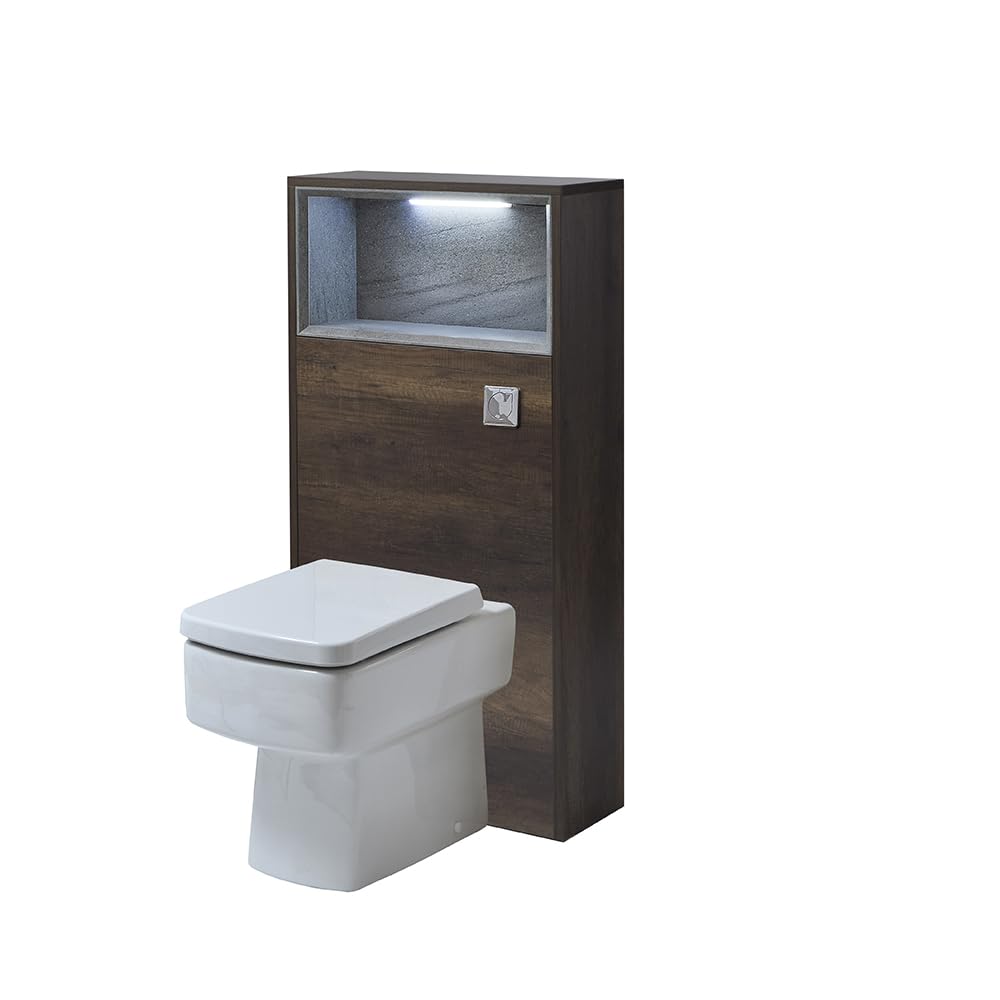 Milano Dark Oak Unit / Chrome Flush Bexley 600Mm Dark Oak Bathroom Wc Unit Led Lit Shelf Toilet