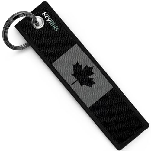Image of KEYTAILS Keychains, Premium Quality Canada Flag Blackout Key Tag for Auto, Motorcycle, UTV