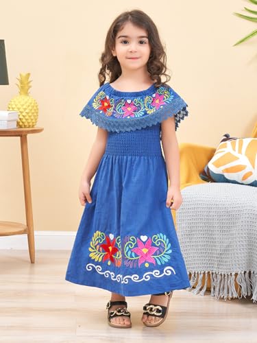 Image of Mexican Dress for Girls Traditional Vestidos Mexicanos Cinco de Mayo Embroidered Dresser Toddler Kids
