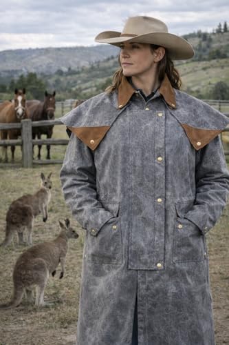 Image of CHALLENGER MENS OIL CLOTH OILSKIN WESTERN AUSTRALIAN DROVER WATERPROOF DUSTER COAT JACKET 23101