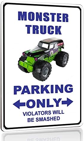 Gocolt Funny Boys Monster Truck Sign - Kids Room Signs - Monster Truck Parking Only Violators Will Be Smashed - Art Metal Wall Hang - 8x12 Inches