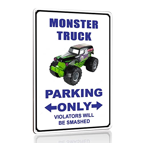 Gocolt Funny Boys Monster Truck Sign - Kids Room Signs - Monster Truck Parking Only Violators Will Be Smashed - Art Metal Wall Hang - 8X12 Inches #TOP15