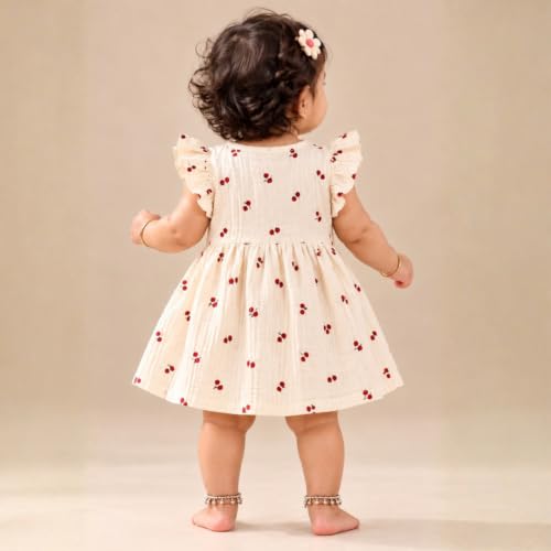 Image of Lilimi Toddler Baby Girl Cotton Muslin Dress, Breathable Flutter Sleeve Button-Front Cute Frocks