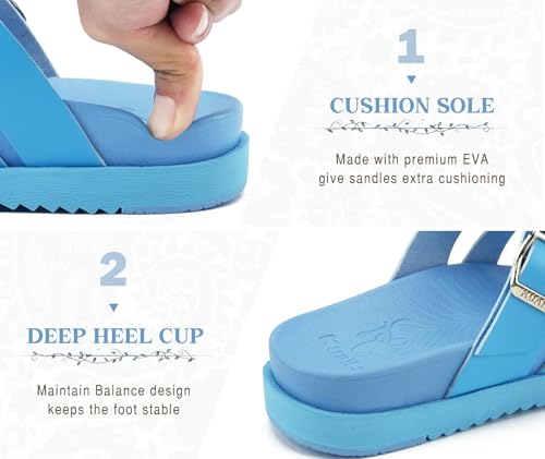 Image of KuaiLu Gladiator Sandals for Women with Comfortable Arch Support Summer Beach Walking Fisherman Slides Boho Outfits Flats Slip on Cushion Shoes Indoor Outdoor