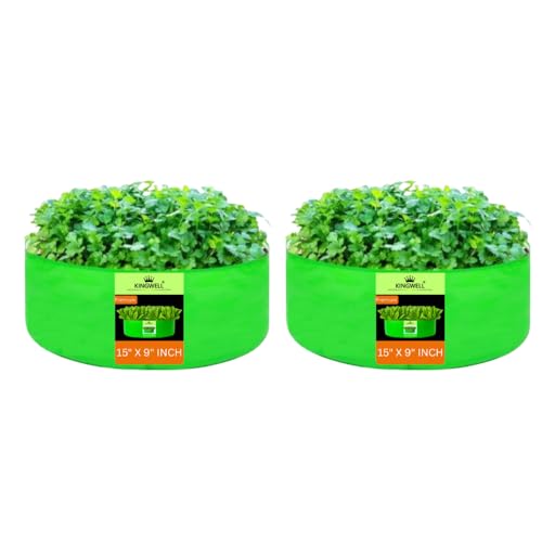Image of Kingwell grow bags 15x9 inch pack of 2 Grow Bag For Terrace Garden Leafy Vegetable Plant Grow Bags Fruits Growing Containers For terrace Gardening