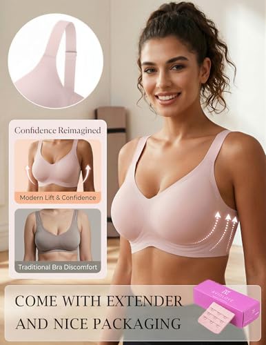 Image of Avidlove Bras for Women Seamless Bra Full Coverage T Shirt Bralettes V Neck Wireless Bra Comfortable Brassiere