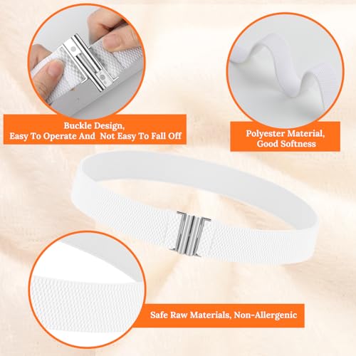 Women Invisible Belt, Adjustable Elastic Belt Comfortable No Show Stretch Belt with Metal Flat Buckle for Jeans Pants(White)4