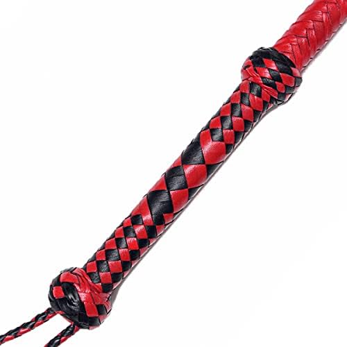 Látigo de toro de cuero de vaca hecho a mano, 8 pies de largo, 12 trenzas, accesorios ecuestres para montar a caballo, látigos resistentes (negro y rojo)