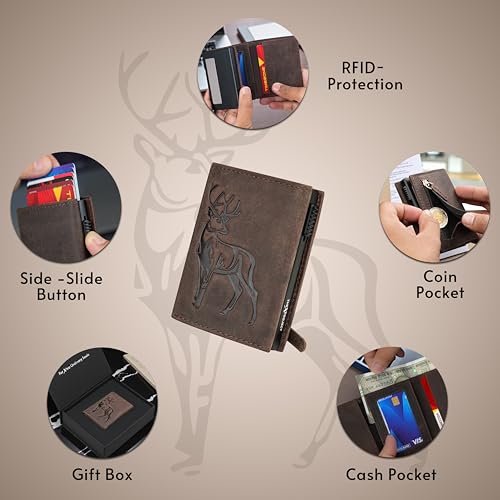 Image of The X Project Staggo Trifold Wallet | Premium Genuine Leather | Aluminium Cardholder | Side Slide Pop-Up Card Ejector | Carry Up to 6 Cards and 1 Slot for Carrying Cash & Folded Bills (Brown)