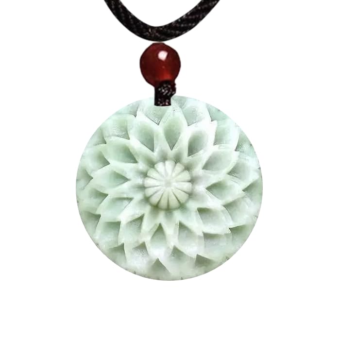 Natural Jade Pendant Necklace, Dahlia Flower Hand-Carved on AAA+ Quality Jade, Unisex Floral Necklace, Symbolizes Beauty, Determination, Dignity