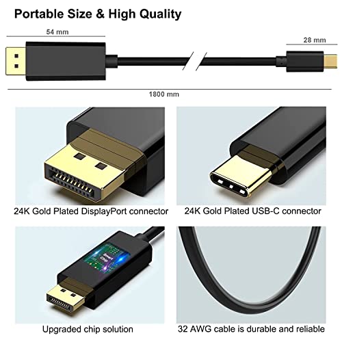 Image of USB C to DisplayPort Cable 8K@60Hz,30Hz,4K 144Hz 120Hz Thunderbolt3 to Displayport Cable,USB Type C to DP Cable Thunderbolt3 Compatible with MacBook,Air,iMac,iPad Pro,XPS,Laptop,Projector,TV,PC