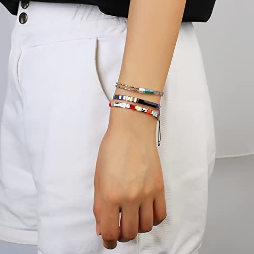 Image of KELITCH Colorful Tila Beaded Bracelets Women Strand Friendship Bracelet Handmade New Link Cuff Bracelets