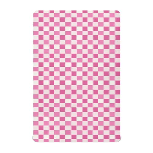 Image of Pink Checkered Fitted Crib Sheets Stretchy Portable Playard Sheets for Baby Toddler, Breathable Soft Mini Crib Mattress 52 x 28 in for Boys and Girls