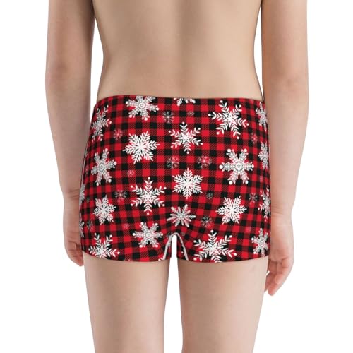 Boys' Cotton Boxer Brief Soft Underwear-Snowflakes On A Buffalo Plaid Christmas3