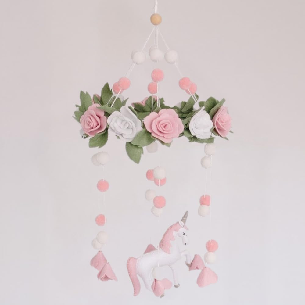 Baby Crib Mobile – Wooden Hanging Nursery Baby Mobile for Crib, Nursery Decor for Boys & Girls, Perfect Shower Gift (Unicorn Blossom) Also Fits