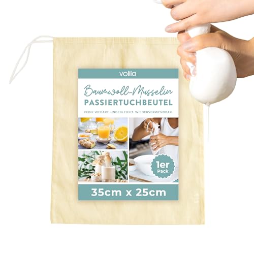 Käsetuch – 1 Packung (35 x 25cm) Ungebleichter Passiertuchmit Kordelzug – Waschbarer Mulltücher Nussmilchbeutel zum Abseihen von Saft, Milch, Wein, Joghurt und Selbstbrauen