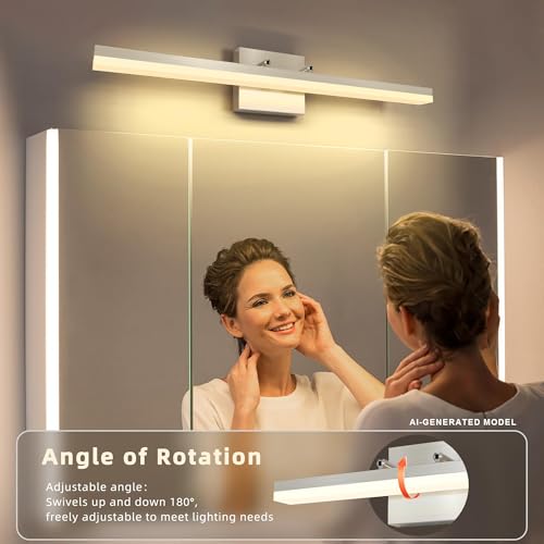 Image of Brushed Nickel Vanity Light for Bathroom - 5CCT Dimmable, Adjustable Angle, 23.62-inch Long 16W LED Bar Light Fixture Over Mirror - Modern Wall Lighting