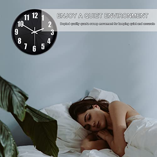 Fapugh Wall Clock, 12 Inch Non-Ticking Wall Clocks, Preciser Modern Style Decor Clock For Home, Office, School, Kitchen, Bedroom, Living Room (Black) #TOP2