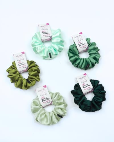 Image of Satin Scrunchies Hair Bands for Women | No-Damage Elastic Hair Ties for Ponytails & Buns | Fluffy & Stylish Rubber Bands | Large Size | Pack of 5
