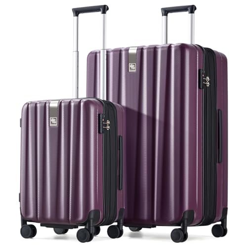 Image of Hanke Expandable Hard Shell Luggage Sets 2 piece Carry on Luggage with Wheels Suitcases Lightweight Checked Tsa Luggage Rolling Large Suitcase Travel Luggage Bag Woman Men 20 /29 Inch(Purple)