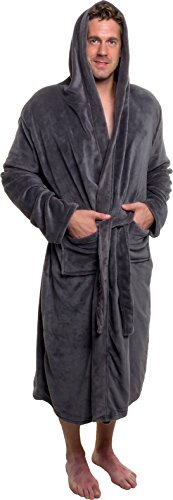 Ross Michaels Men s Hooded Robe - Plush Shawl Kimono Bathrobe for Men (Grey L XL)