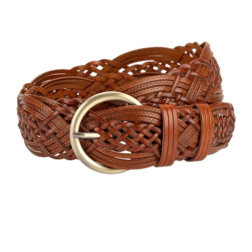 Women's Wide Braided Leather Belts Adjustable Casual Waist Strap for Jeans Dresses Everyday Outfits