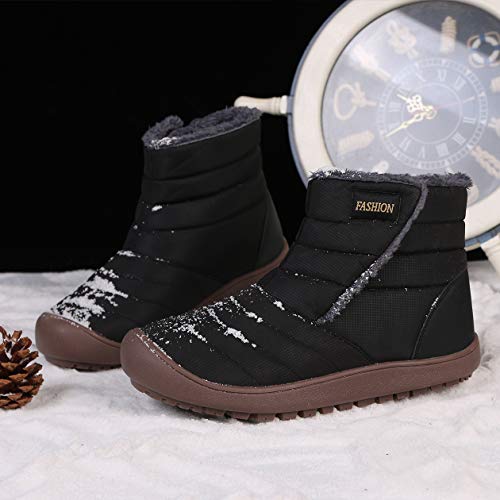 SILENTCARE Mens Winter Mid-Calf Snow Boot Fur Warm Waterproof Slip On Outdoor Athletic(Men 12 M US, Black1)